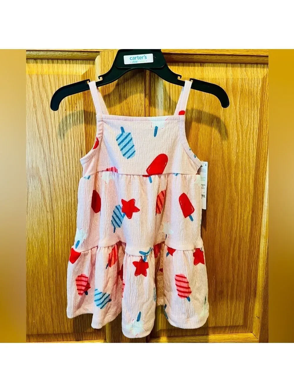 NWT Carter's Patriotic Pink Dress with Red and Blue Popsicle Print Size 12m